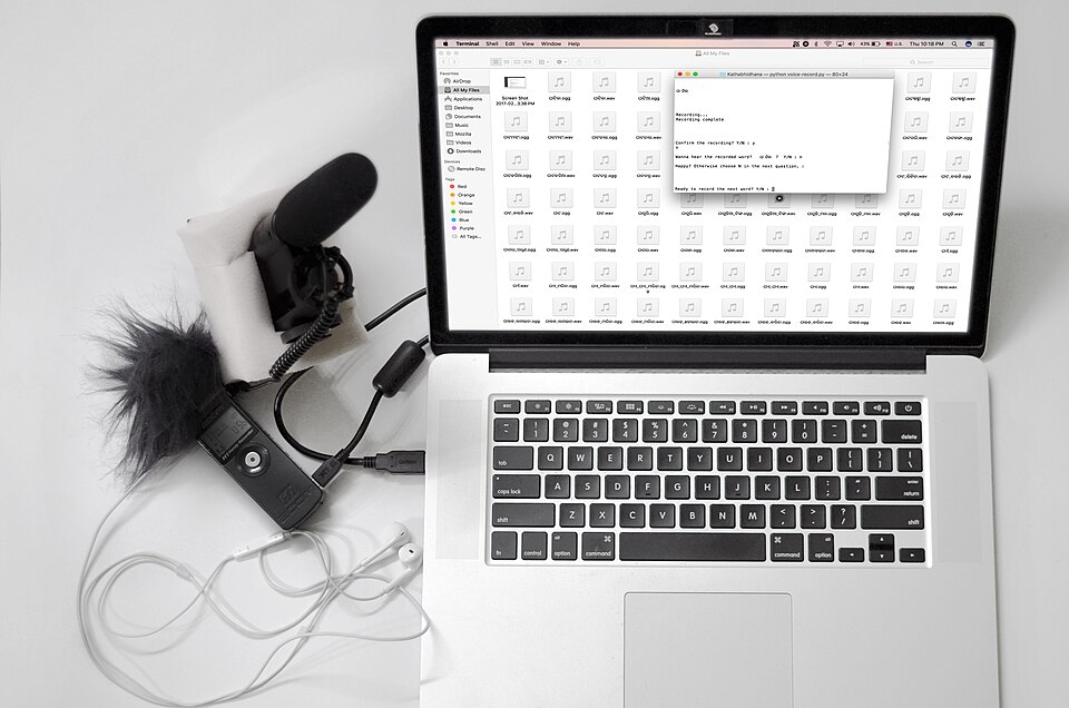 Home recording setup with microphone and audio gear
