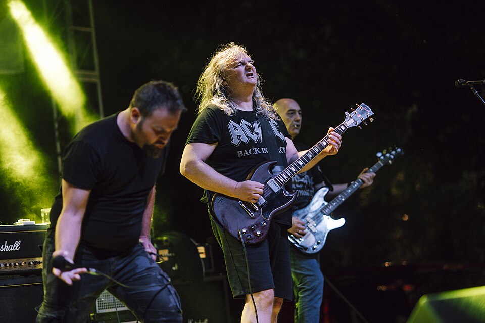 Rock band performing at summer festival