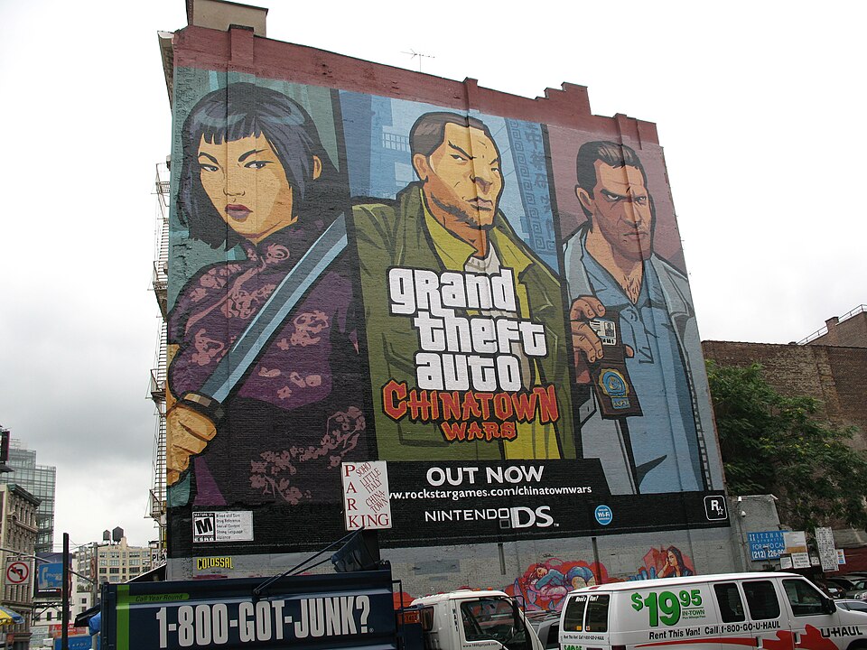 Grand Theft Auto signage in New York Chinatown