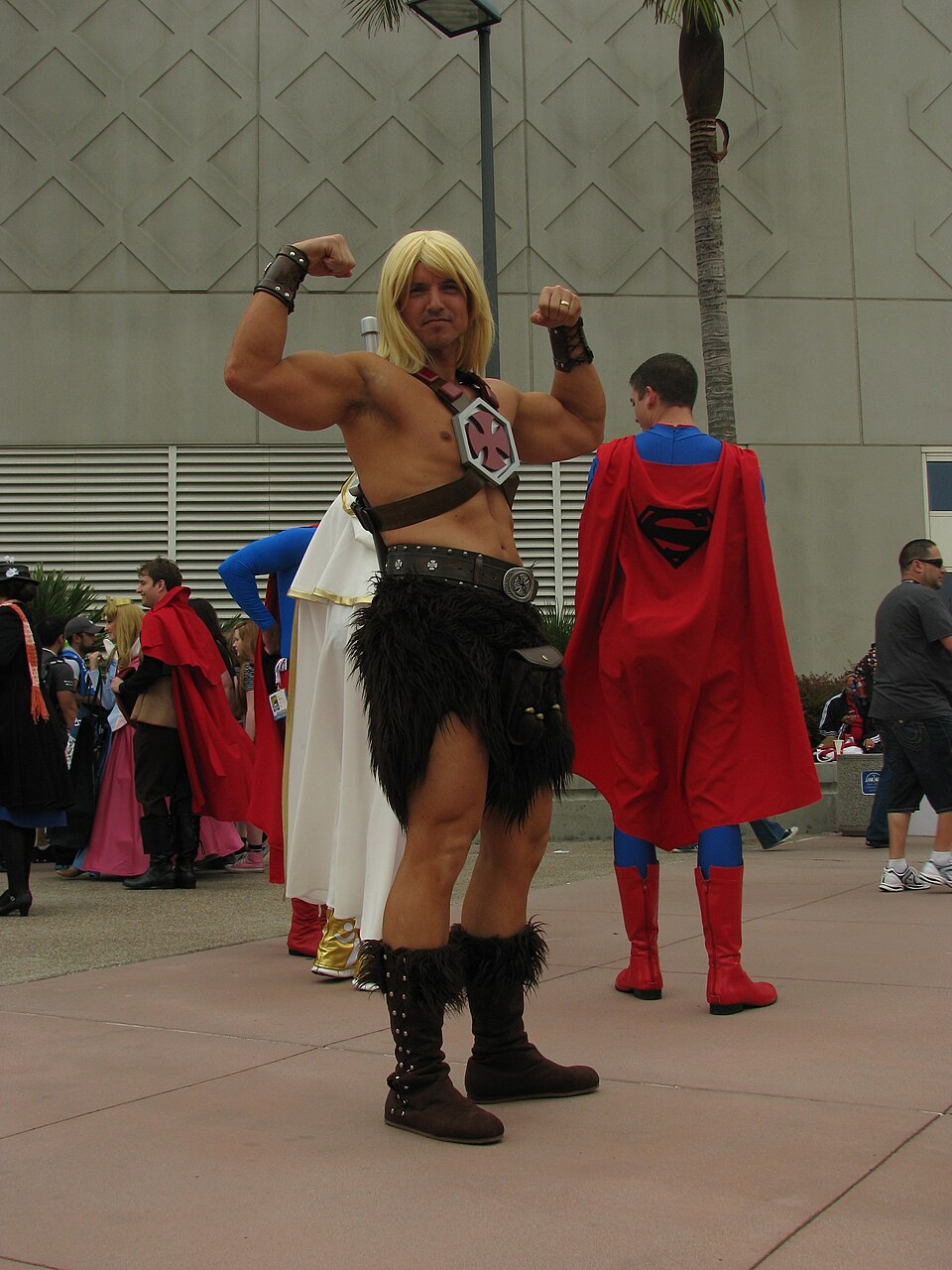 He-Man cosplay figure at San Diego Comic-Con showcasing the iconic character
