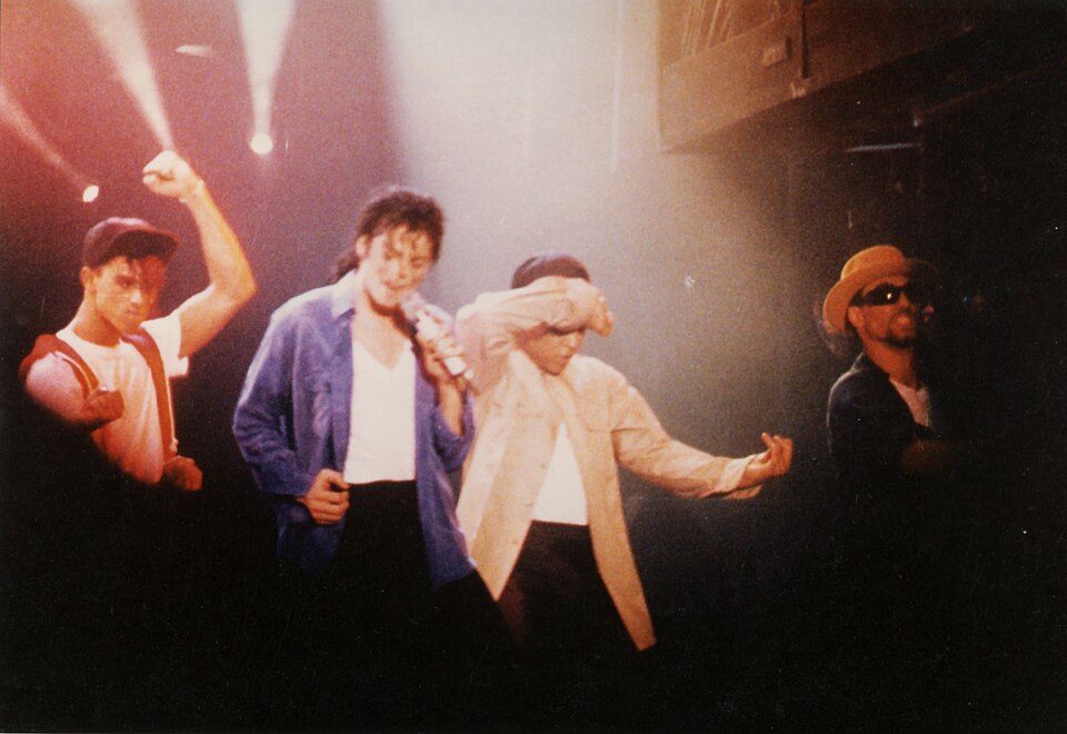 Michael Jackson in iconic stage costume during Dangerous Tour