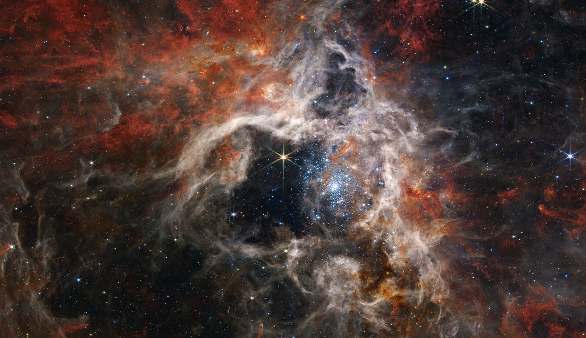 The Tarantula Nebula captured by space telescope, showcasing infrared astronomy capabilities