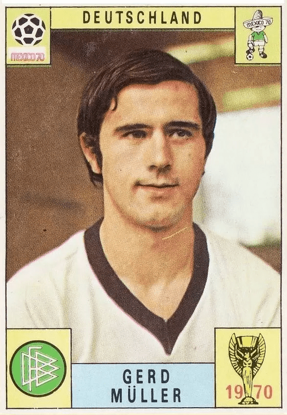 Classic Panini sticker card of Gerd Müller from the 1970 Mexico World Cup collection