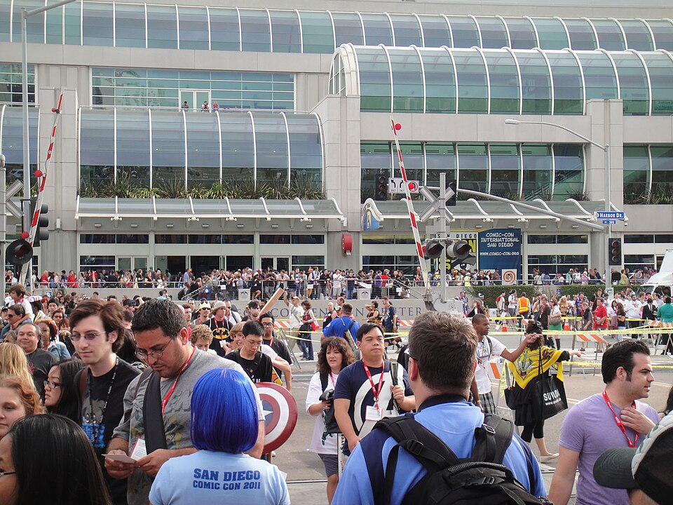 Fans streaming through the San Diego Convention Center halls at Comic-Con